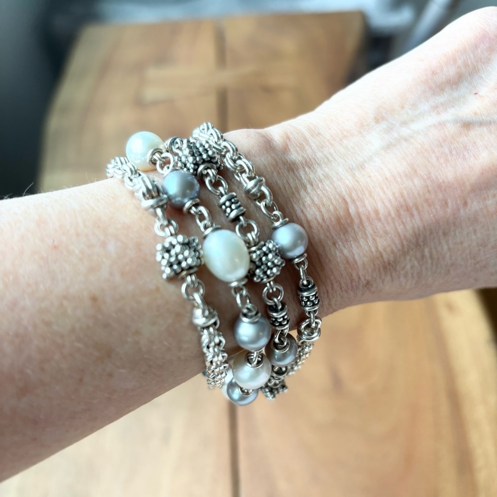 Michael Dawkins Silver-Tone Multi-Strand Pearl Accent Bracelet - Picture 2 of 6